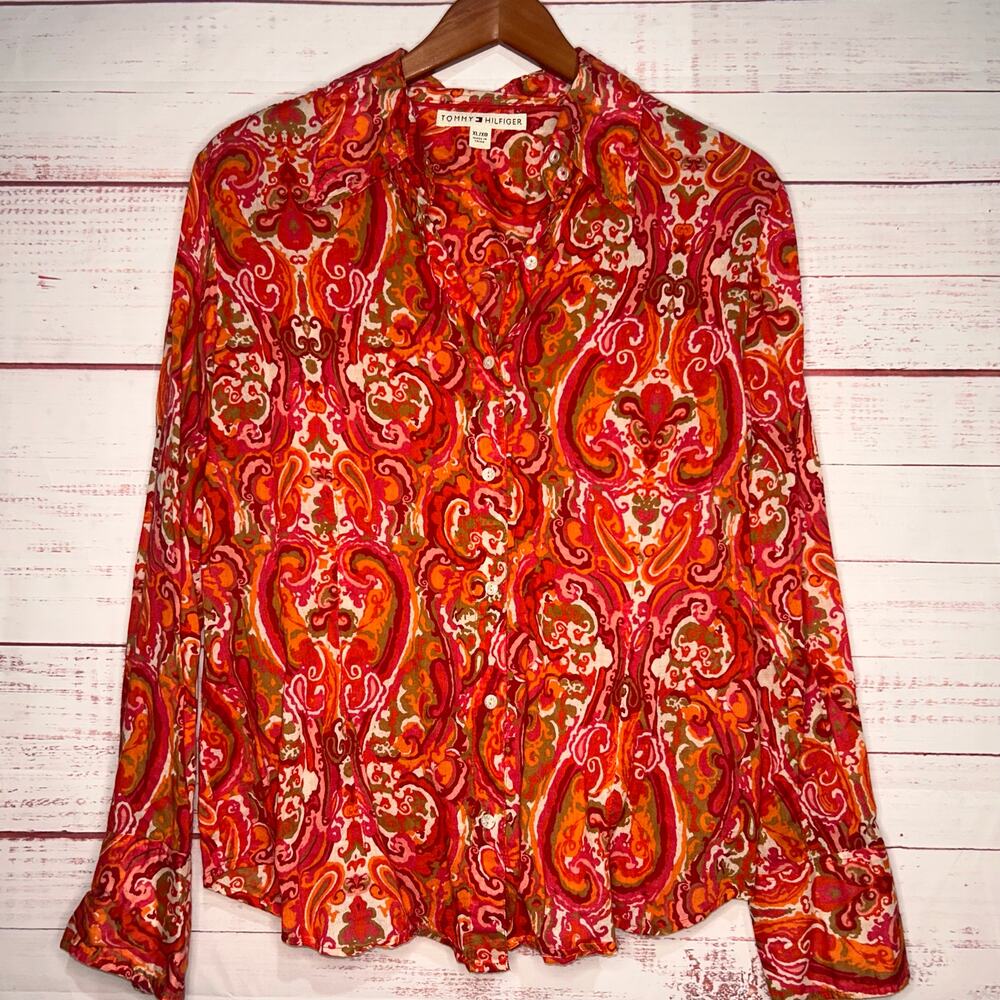 Tommy Hilfiger Paisley Print Cotton Button Up Size XL